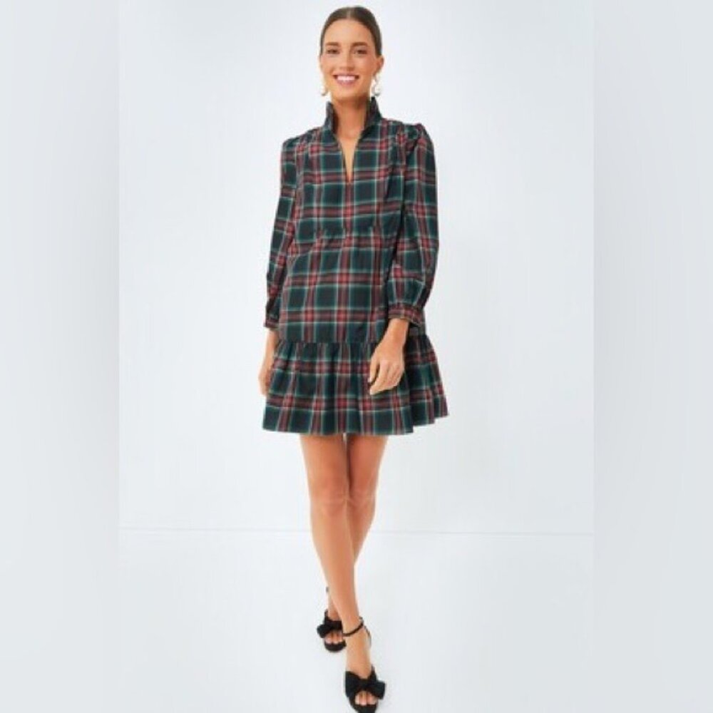 Tuckernuck Palmerston Tartan Plaid Drop Waist Long Sleeve Mini Dress Size XS - Picture 3 of 16